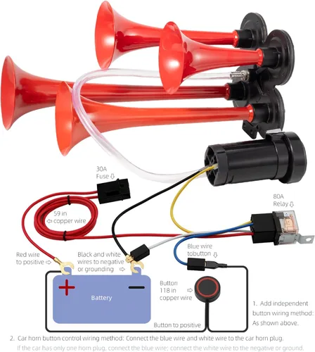 Miniatura 6 de Bocina de tren de 150 DB, kit de 4 bocinas de trompeta para camión, 12 V, bocinas de tren súper ruidosas con compresor para vehículo, camioneta