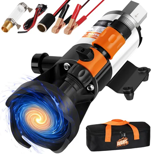 Bomba maceradora RV 12V 12GPM Bomba de alcantarillado autocebante, picadora de aguas residuales de liberación rápida con mangueras y abrazaderas