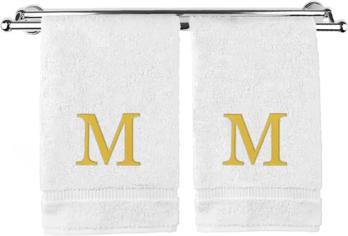 Miniatura 59 de Toalla de mano monogramada, regalo personalizado, juego de 2 - Toalla bordada con letra de bloque dorada - Extra absorbente 100% algodón turco