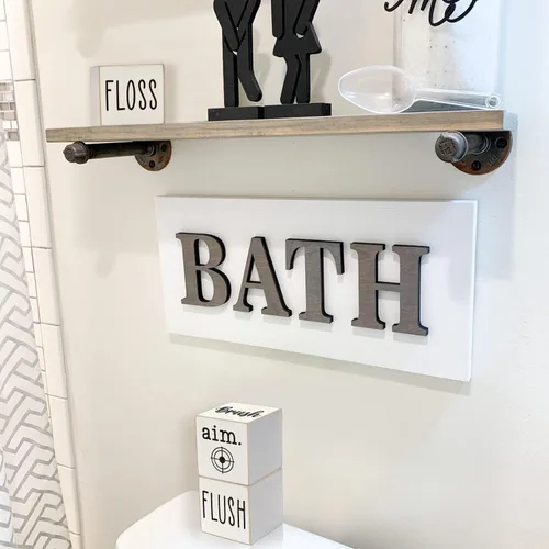 Miniatura 6 de Divertida decoración de baño de granja, bloques de madera de 4 lados, bonito letrero de baño rústico para estante, detalles de decoración del hogar