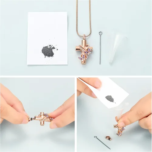 Miniatura 12 de Imrsanl Collar de urna de cruz de mariposa para cenizas, hombres y mujeres, joyería de cremación, colgante de cenizas para cenizas conmemorativas