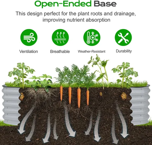 Miniatura 6 de Aoodor Kit de cama de jardín elevada ovalada galvanizada de 17 pulgadas de alto, caja grande de metal 6 en 1 para verduras, flores y hierbas, 7.5 x