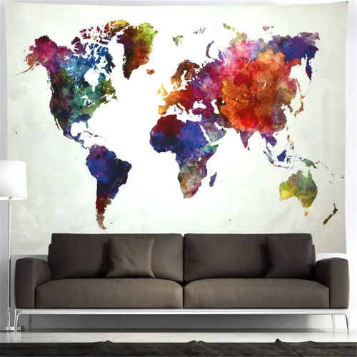 Miniatura 6 de Ameyahud Tapiz de mapamundi de acuarela, tapiz educativo de geografía, pintura colorida, tapiz del mundo nacional, decoración para colgar