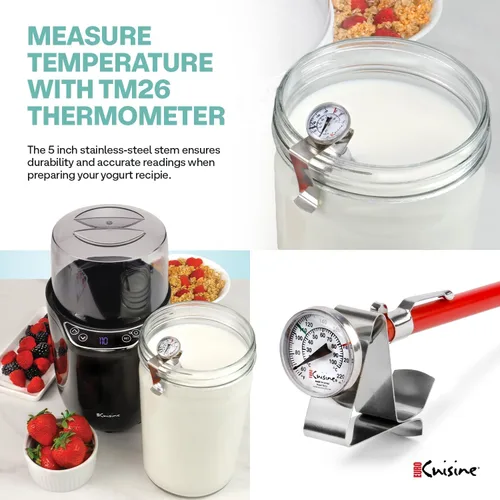 Miniatura 4 de Euro Cuisine YM360 Máquina para Hacer Yogur con control de tiempo y temperatura ajustable, tarro de vidrio de 2 cuartos de galón, termómetro GRATIS