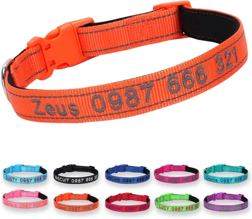 Miniatura 6 de Collar reflectante personalizado para perro, nombre bordado personalizado y número de teléfono, acolchado de neopreno suave y nailon transpirable