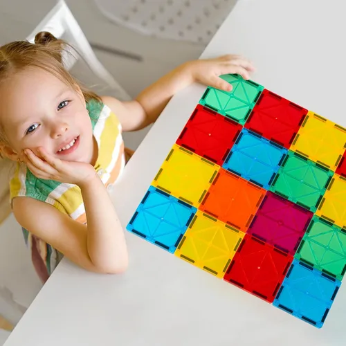 Miniatura 6 de FNJO Azulejos magnéticos, juego de construcción de 52 piezas, bloques de construcción magnéticos, juguetes STEM de construcción para niños