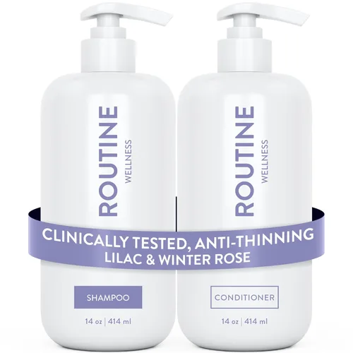 Miniatura 18 de Routine Wellness Set de champú y acondicionador antiadelgazamiento para cabello adelgazante - Biotin DHT Blocker Mujeres y Hombres - Champú seguro