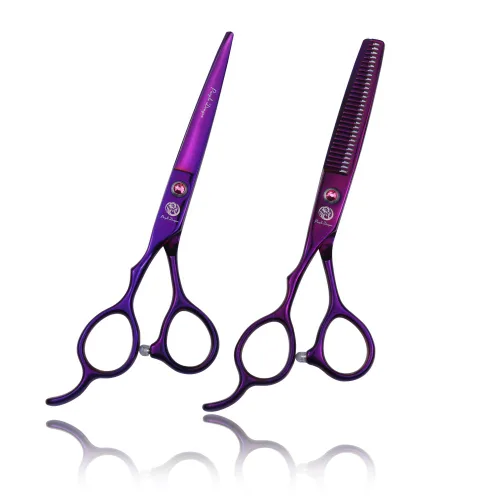 Purple Dragon Tijera de corte de pelo de peluquero de mano izquierda de 6.0 pulgadas y tijeras de adelgazamiento - para listas profesionales zurdas