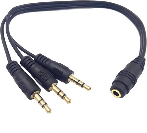 Cable divisor de audio estéreo de 0.138 in, chapado en oro de 0.138 in (1/8 pulgadas), TRS hembra a conector estéreo macho de 0.118 x 0.138 in (1/8