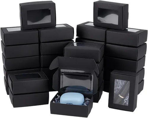Miniatura 25 de BENECREAT Paquete de 30 cajas rectangulares de papel kraft marrón de 3.3 x 2.3 x 1 pulgadas con ventana transparente para regalos de boda, fiesta