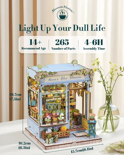 Miniatura 2 de Cutefun - Kit de rincón de libros - Kit de casa en miniatura DIY para adultos y adolescentes, kit de rompecabezas de madera 3D en miniatura con LED