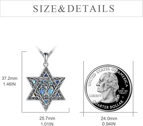 Miniatura 3 de CRMAD Collar de plata de ley con cruz de David, símbolo de paz, urnas, árbol de la vida, concha de abulón, joyería judía para mujeres y hombres