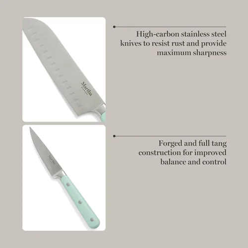 Miniatura 4 de Martha Stewart Eastwalk - Juego de 14 cuchillos de acero inoxidable de alto carbono con mango forjado triple remachado de ABS, bloque de madera