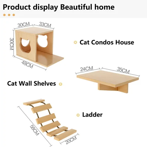 Miniatura 5 de Juego de estantes y muebles de pared para gatos con condominios, perchas, escaleras de puente, postes rascadores de sisal - escalones y casas