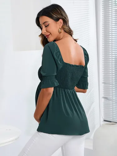 Miniatura 5 de WDIRARA Blusa de maternidad de manga corta con volantes y dobladillo fruncido para mujer