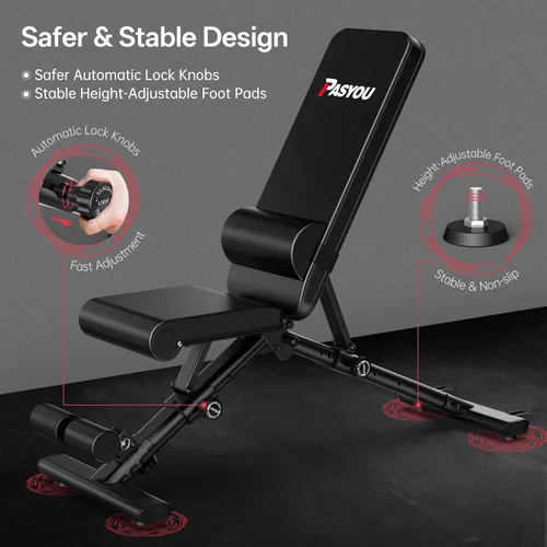 Miniatura 4 de PASYOU Adjustable Weight Bench for Home Gym, Foldable Workout Benches with 660LBS, Exercise Bench for Incline Decline Flat Bench Press, Foldable