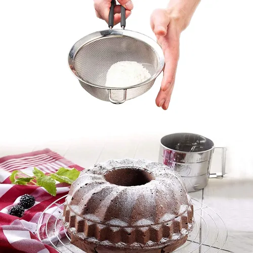 Miniatura 4 de Coladores de malla fina de acero inoxidable doble de alta calidad con mango recubierto de silicona antideslizante suave al tacto, juego de 2 piezas