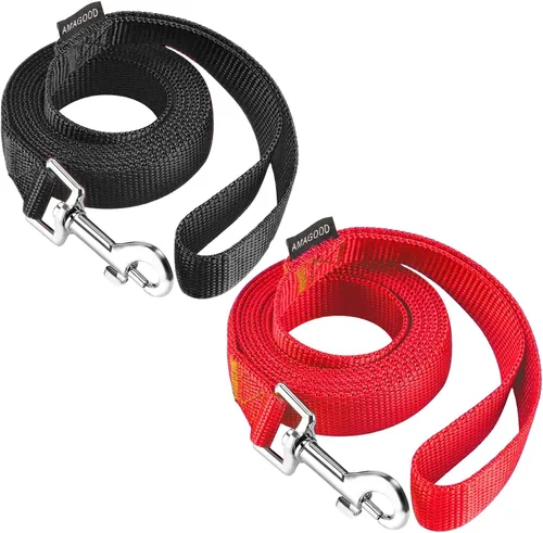 Miniatura 64 de AMAGOOD 6 pies de correas para cachorros/perros, correa de estilo tradicional resistente con gancho de cuello fácil de usar, correa para perros Negro