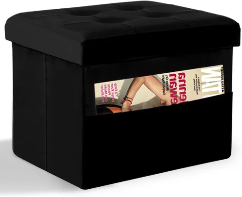 Miniatura 28 de LINMAGCO Taburete otomano plegable de almacenamiento, reposapiés de terciopelo con acolchado moderno otomano con almacenamiento para sala de estar