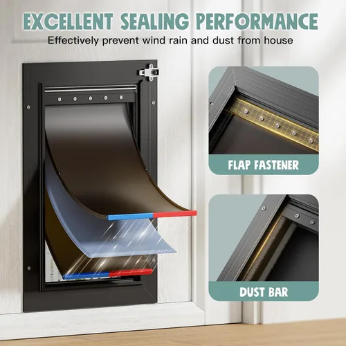 Miniatura 2 de Puerta de perro para puerta totalmente de aluminio con 3 solapas negras, puerta para perros grandes, puerta resistente para mascotas para perros