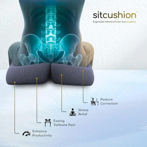 Miniatura 7 de SitCushion Cojín para silla de oficina extra grande para aliviar el dolor de ciática, cojín de espuma viscoelástica para asiento de automóvil, Gris