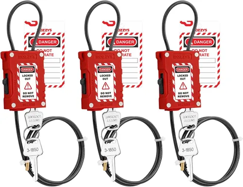 Miniatura 15 de Cerraduras de cable de bloqueo con 2 llaves Cable de acero de PVC ajustable de 0.16 x 31.5 pulgadas compatible con OSHA para válvulas, paneles