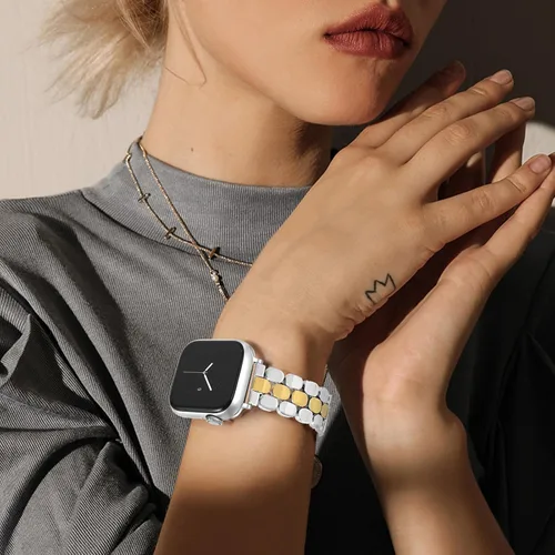 Miniatura 3 de JR.DM Correas de reloj de metal de diseño plateado dorado para mujer, compatibles con Apple Watch de 1.496, 1.575, 1.614, 1.654, 1.732, 1.772, 1.772