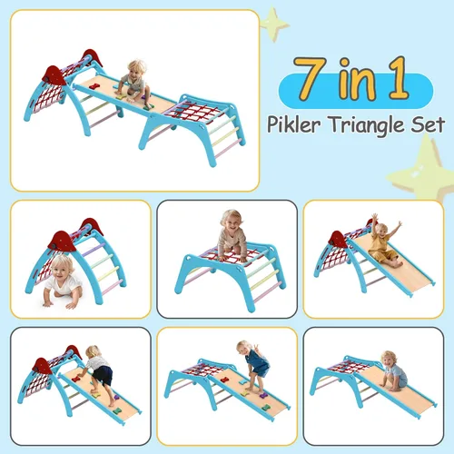 Miniatura 4 de Pikler - Juego de triángulos 7 en 1, juguetes de escalada para interiores para niños, juego de escalada Montessori de madera con escalera de rampa