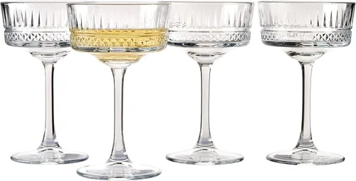 Pasabahce Juego de 4 copas vintage Coupé – Exclusivo champán, cóctel, martini, copas de vino – Cristalería de tallo largo – 8.8 oz – Perfecto para