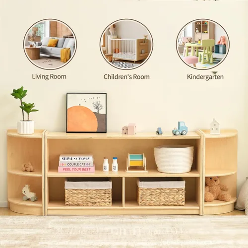 Miniatura 4 de OOOK Armario esquinero de madera, organizadores y almacenamiento de juguetes de 2 niveles, estante Montessori para habitación de niños, sala
