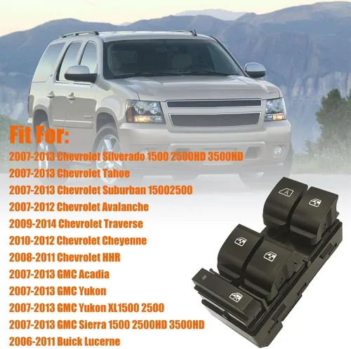 Miniatura 2 de 20945129 Botón de interruptor maestro de control de ventana del lado del conductor Compatible con 2007-2013 Chevy Silverado 1500/2500 HD/3500 HD/GMC
