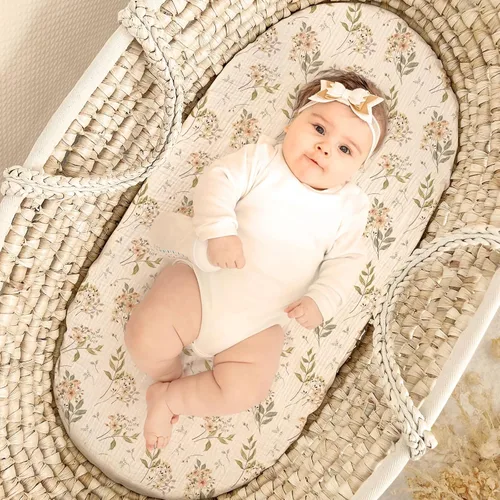 Miniatura 56 de lulumoon Sábanas de muselina para moisés para bebé: sábanas ajustables suaves para moisés de cabecera para niños y niñas Oliva y Crema