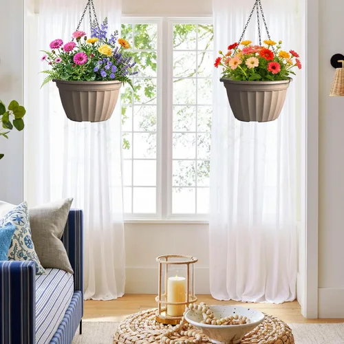 Miniatura 5 de FGstyle Paquete de 6 macetas colgantes de 8 pulgadas, macetas de riego automático para plantas de interior, cesta colgante de plástico con elevador