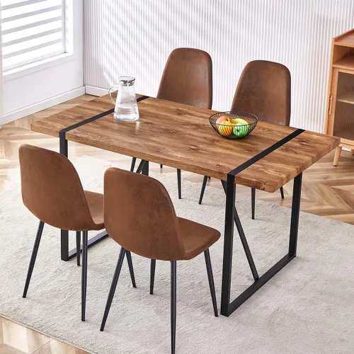 Miniatura 2 de Juego de mesa de comedor UELKS para 4, juego de mesa de cena para 4, mesa de cocina de 55'' y sillas de gamuza con tela de napa, juego de 4, juego