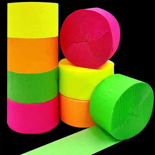 Serpentinas de neón brillantes para fiestas de 800 pies, serpentinas de papel crepé brillante, serpentinas de papel neón fluorescente reactivo a los