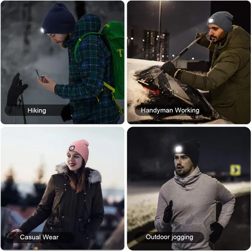 Miniatura 4 de Gorro LED con Luz, Gorro con Linterna de 4 LED Unisex Recargable por USB, Manos Libres, Gorro de Invierno de punto con Luz Nocturna, Linterna