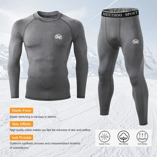 Miniatura 3 de mens Compression Base Layers Long Johns Winter Gear With Fleece Lined for Skiing