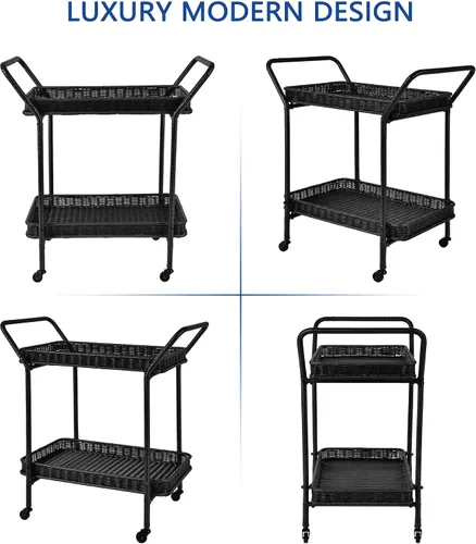 Miniatura 6 de Jeco Carrito de mimbre para patio en negro