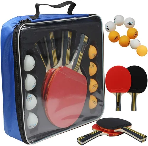 MAPOL Juego de paletas de ping-pong de calidad, 4 raquetas de tenis de mesa profesionales, 8 pelotas de 3 estrellas premium, funda portátil incluida