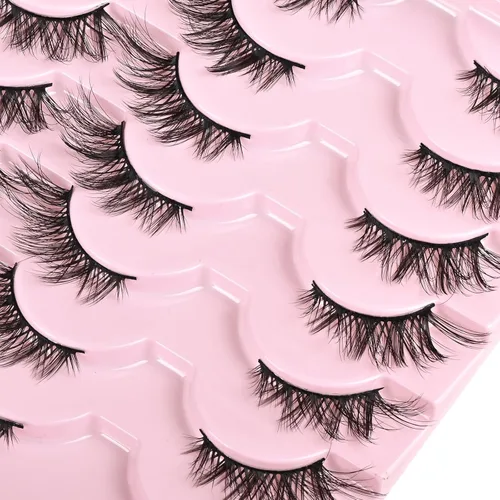 Miniatura 5 de FARRED Pestañas Postizas Naturales de Media Pestaña Difusas Tiras de Ojo de Gato 14 Pares de Pestañas de Tira de Imitación de Visón para Maquillaje