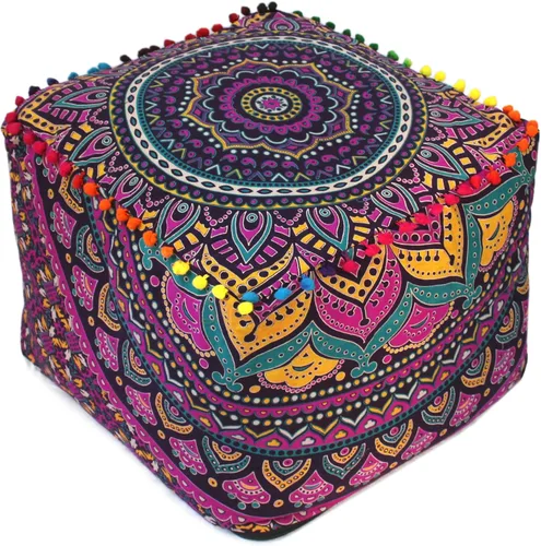 Miniatura 15 de CRAFT KALA Funda de puf tradicional de retazos cuadrados indios, funda para puf de sala de estar india, diseño otomano, decoración otomana, Elefante