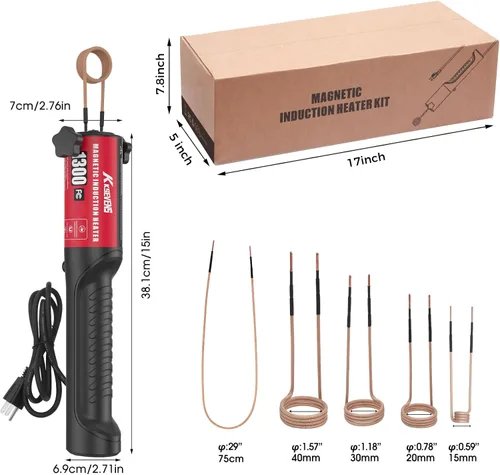 Miniatura 8 de Calentador de inducción de 1300 W 110 V, extracción de pernos, herramienta de calentador de inducción magnética de mano con 5 bobinas