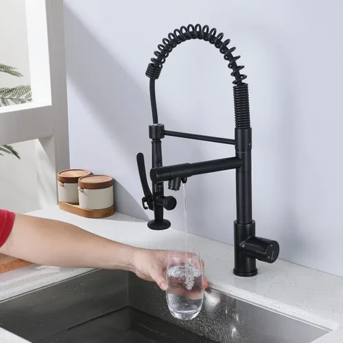 Miniatura 4 de Grifo de cocina, grifo de agua potable de 3 vías, grifo de cocina moderno con rociador extraíble, grifos de fregadero de cocina de doble asa, grifos