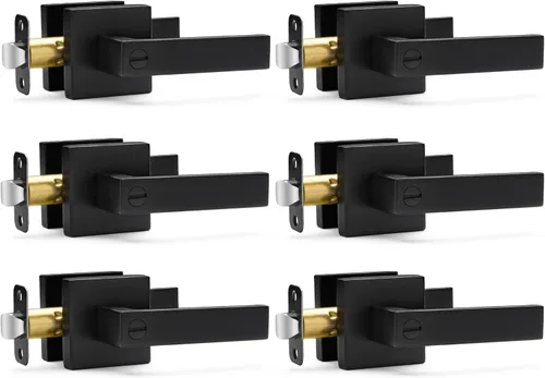 Paquete de 6 manijas de puerta de color negro mate, manijas de puerta de privacidad, cerraduras de puerta resistentes para cama y baño, pomos de