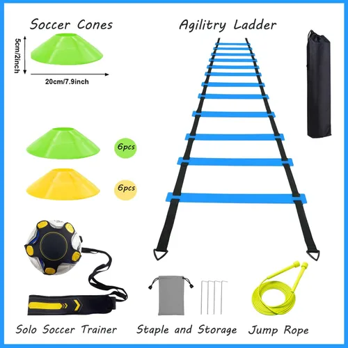 Miniatura 3 de Soccer Agility Training Equipment Set, Soccer Accessories 12 Rung 20Ft Agility Ladder, 12 Disc Cones, Solo Soccer Trainer, Jump Rope - Speed
