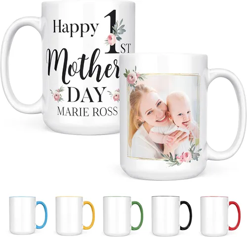 Miniatura 13 de Regalos para el primer día de la madre, taza de café personalizada con foto y nombre, 11 o 15 onzas, 10 opciones de color, taza personalizada
