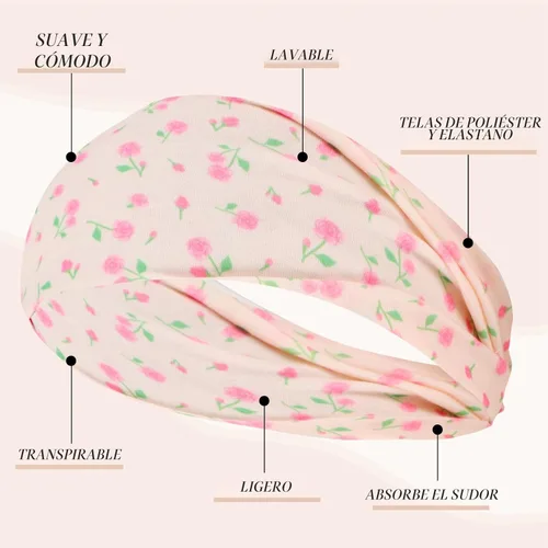 Miniatura 3 de obeoby Diademas bohemias para mujer, paquete de 8 diademas con estampado floral rosa, antideslizantes, para niñas, para el día de San Valentín
