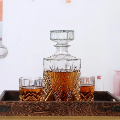 Miniatura 7 de MDLUU Decantador de vidrio con tapón hermético, botella de licor de 25.3 onzas líquidas para vino, whisky, brandy, vodka (flor grabada)