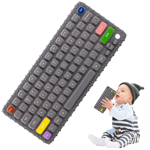 Miniatura 7 de Juguetes de dentición con teclado para bebés de 0-3, 0-6, 6-12 meses Juguetes mordedores de teclado de silicona suave Juguetes para ansiedad Azul