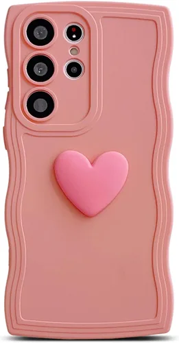 Miniatura 9 de Funda para Samsung Galaxy S22 para mujer, linda funda Kawaii 3D Love Heart color sólido rizado ondulado lente de cámara cubierta a prueba de golpes
